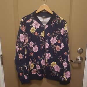 Blue Floral Bomber Jacket